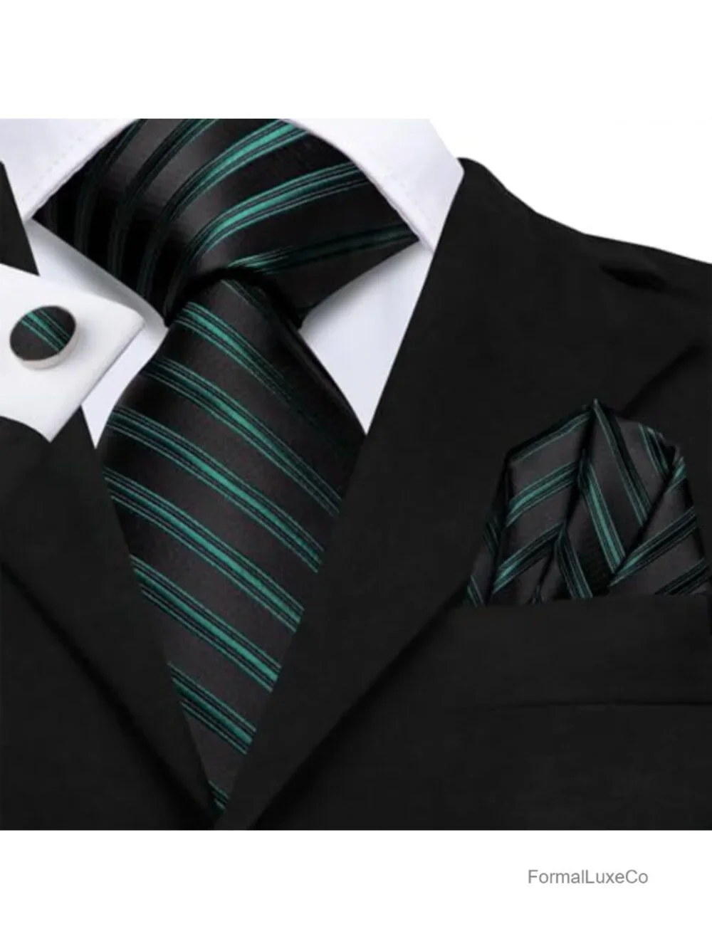 Mens Plaid Paisley Necktie Set with Handkerchief Cufflinks, Silk Blend Business